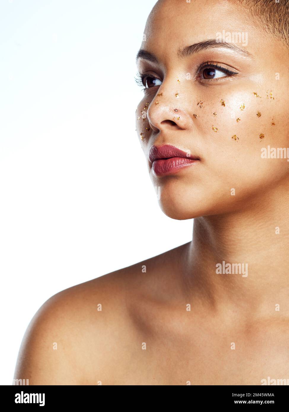 Portrait of beautiful woman with art glitter makeup on her face. Glitter  Face Stock Photo - Alamy