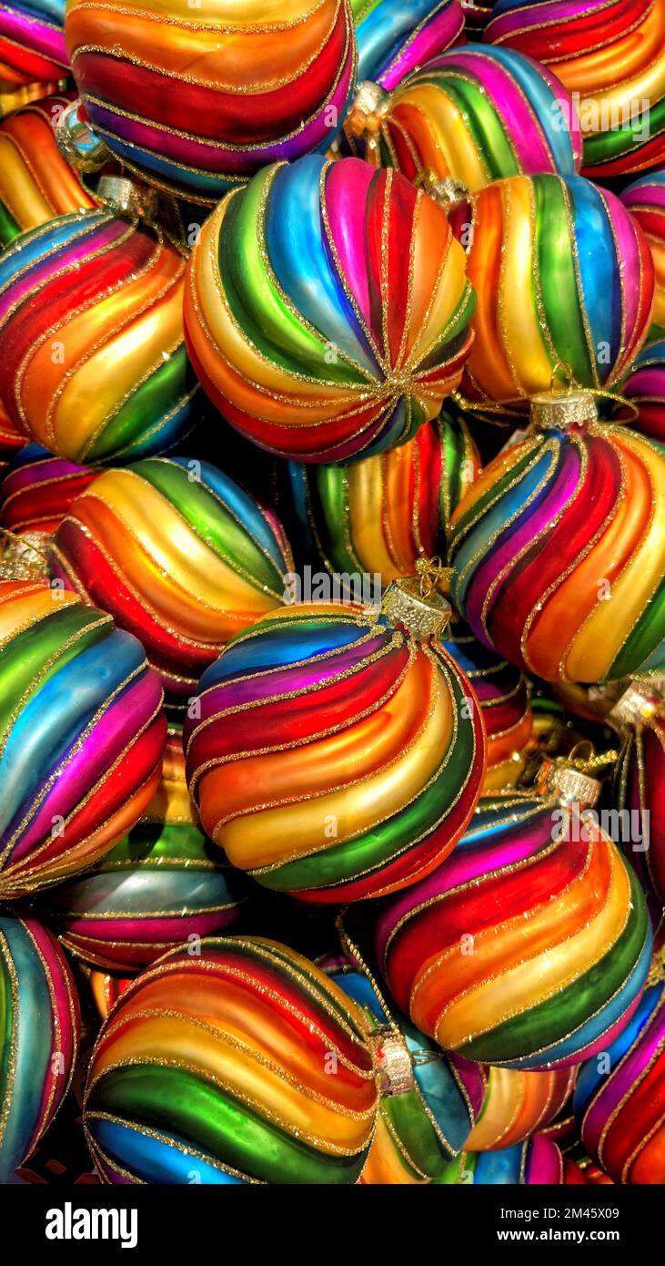 Christmas background. Rainbow Christmas tree baubles ornaments LGBTQ Stock Photo
