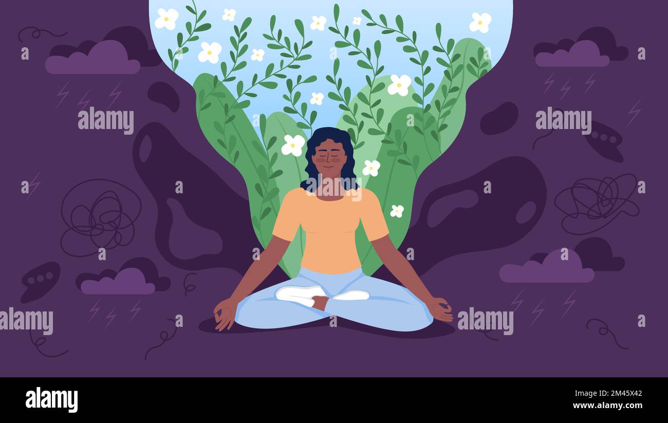 Meditated woman flat concept vector illustration Stock Vector