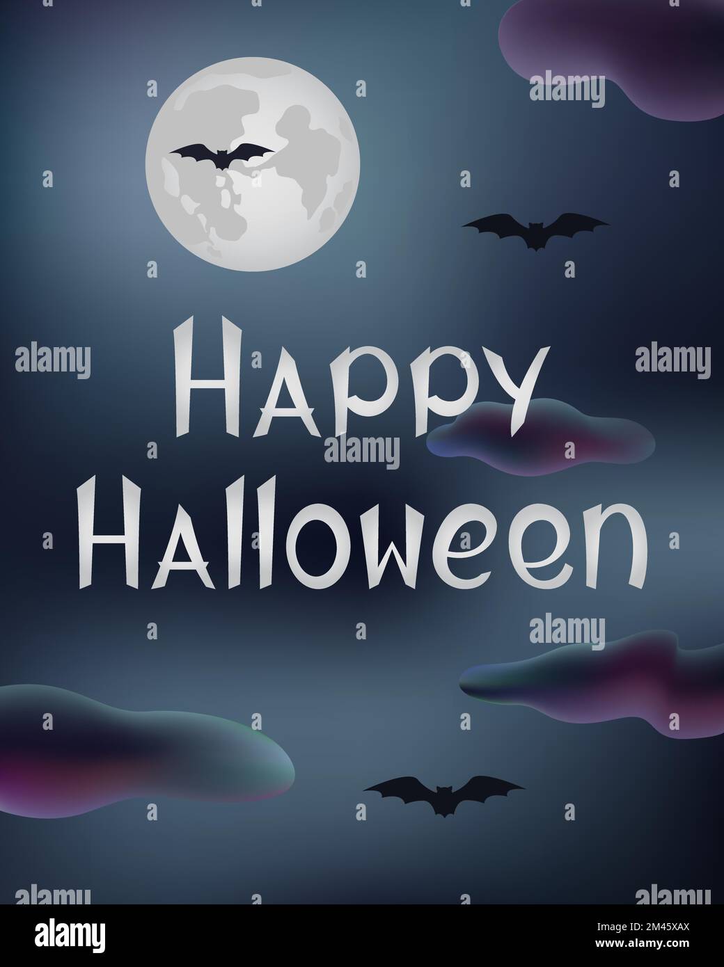 Halloween banner. Moon, clouds and bats. Vector illustration. Stock Vector