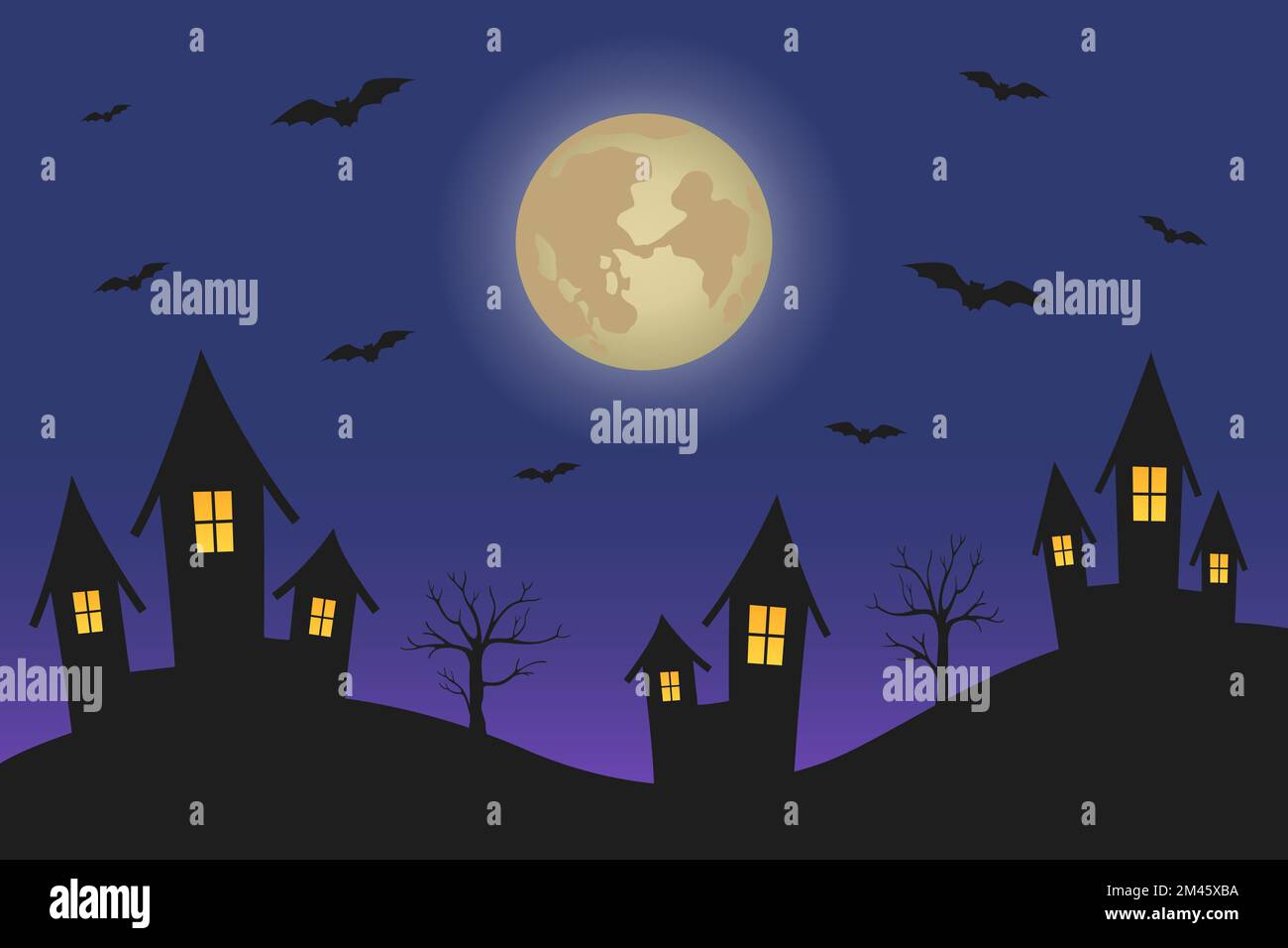 Bats flying over night town. Vector illustration Stock Vector Image