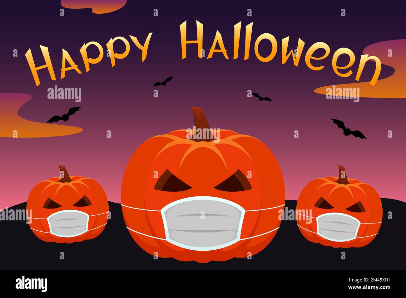 Halloween poster. Pumpkins in medical masks. Vector illustration. Stock Vector