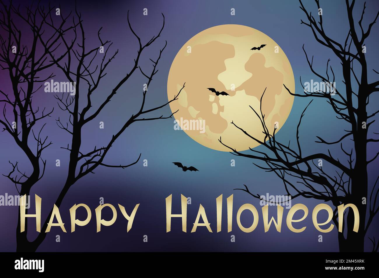 Halloween poster. Full moon and bats. Vector illustration. Stock Vector