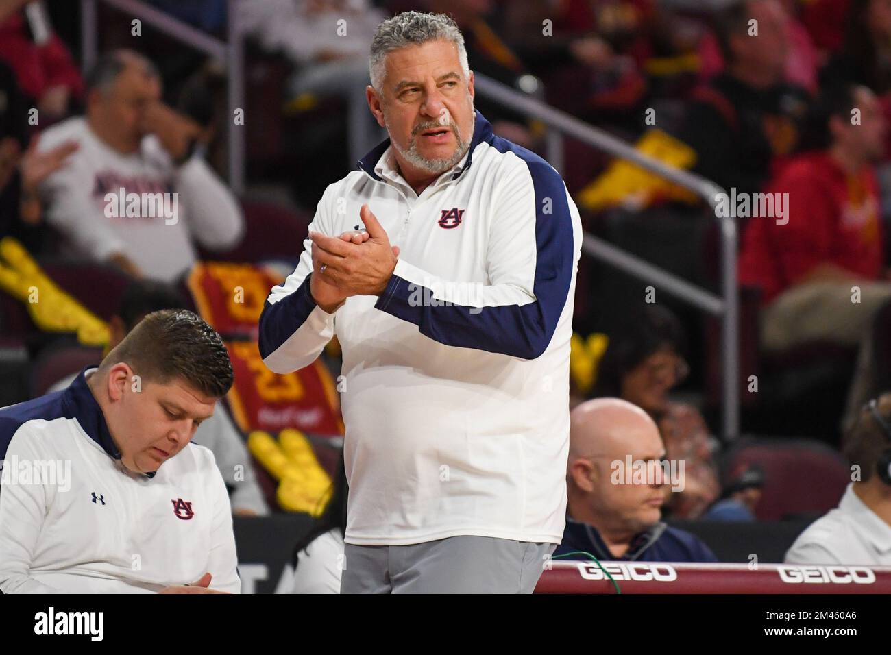 Auburn Tigers head coach Bruce Pearl claps during an NCAA basketball
