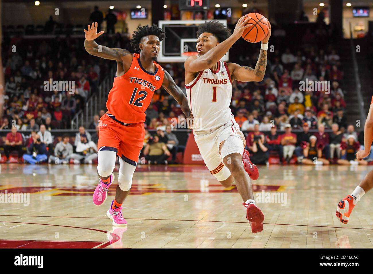 Southern California Trojans guard Malik Thomas (1)  during an NCAA basketball game against the Auburn Tigers on Sunday, Dec. 18, 2022, in Los Angeles. Stock Photo