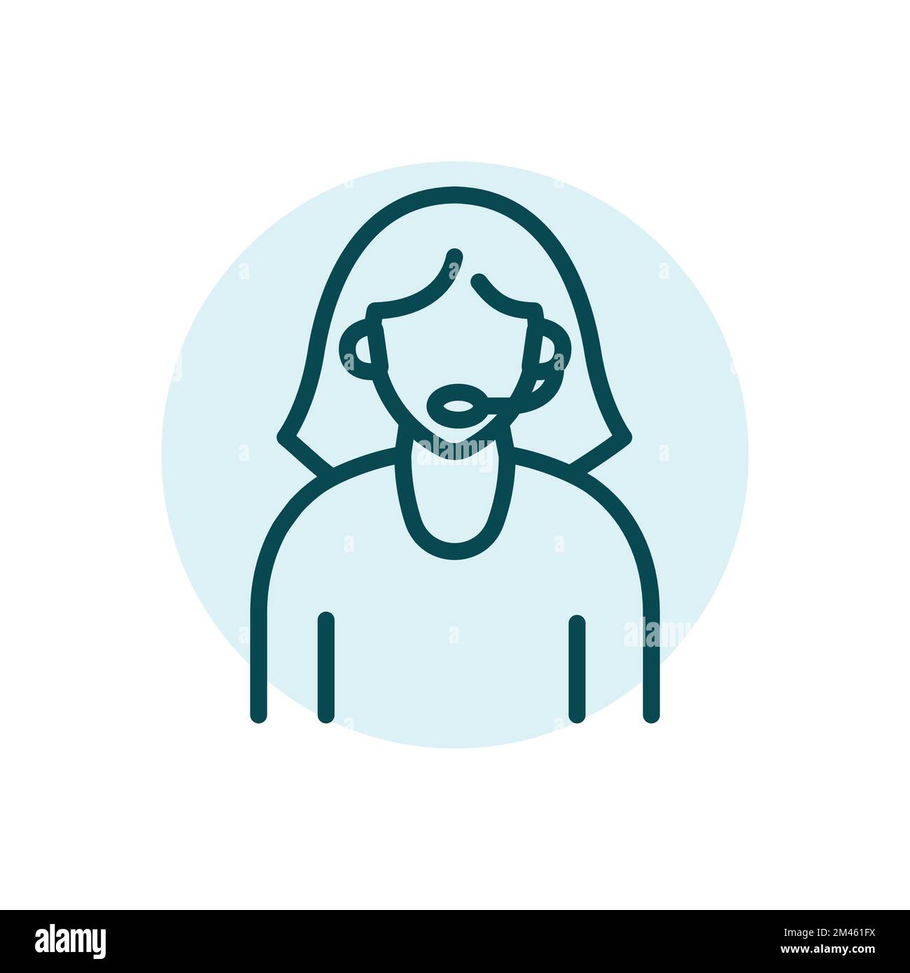 Operator call center black line icon. Working employee. Support service. Stock Vector