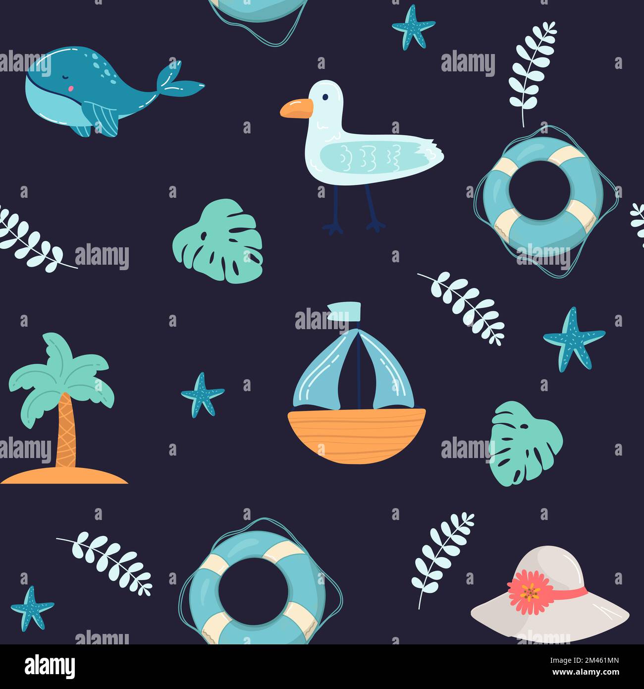 Blue whale with coral in the sea Cute cartoon background seamless ...