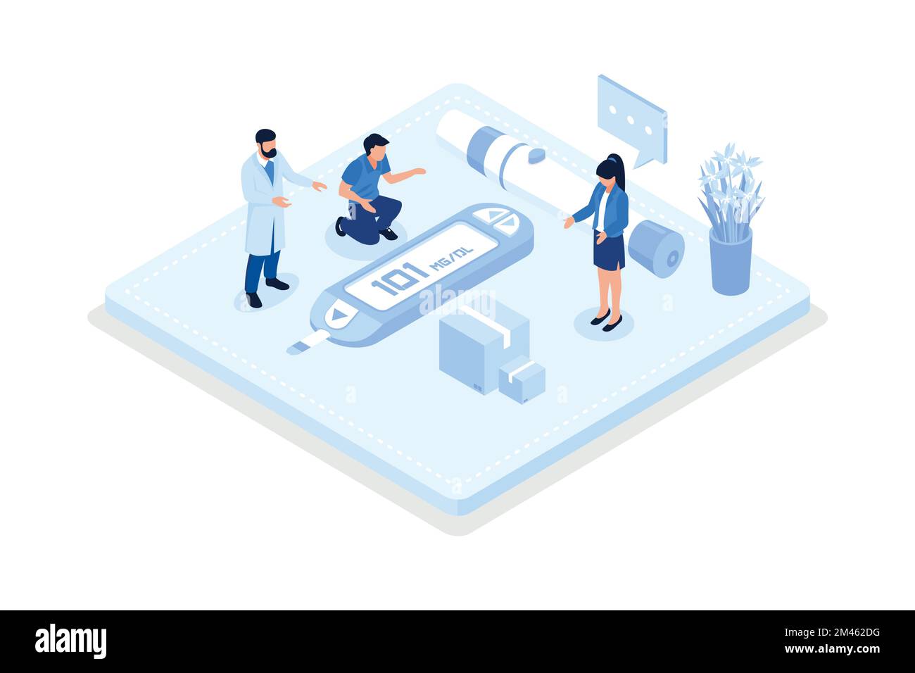 Doctor and patient check blood sugar level with and diabetic