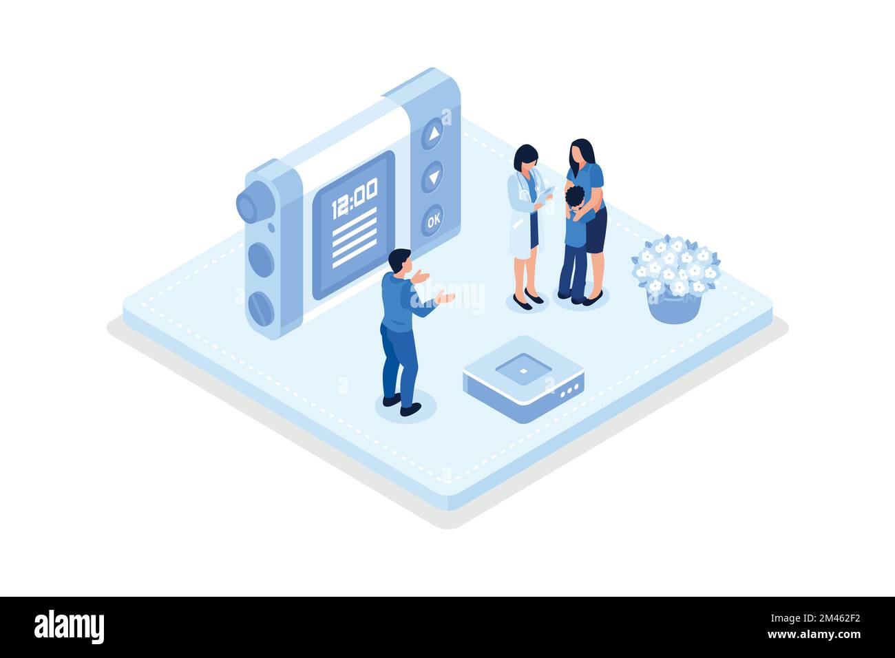 Doctor and patient check blood sugar level with and diabetic