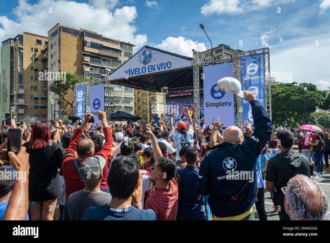 Fans watch the final of the 2022 FIFA World Cup in Caracas (Venezuela