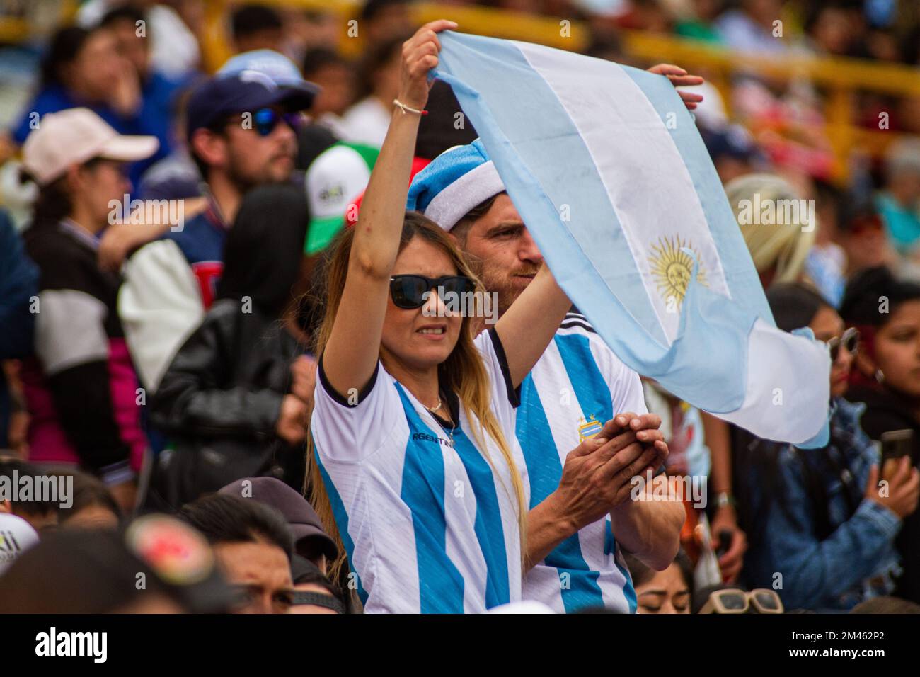 Argentina fans react during the live transmission of the FIFA World Cup