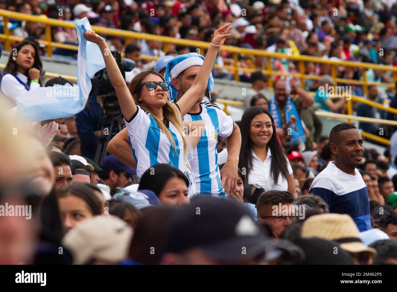 Argentina fans react during the live transmission of the FIFA World Cup