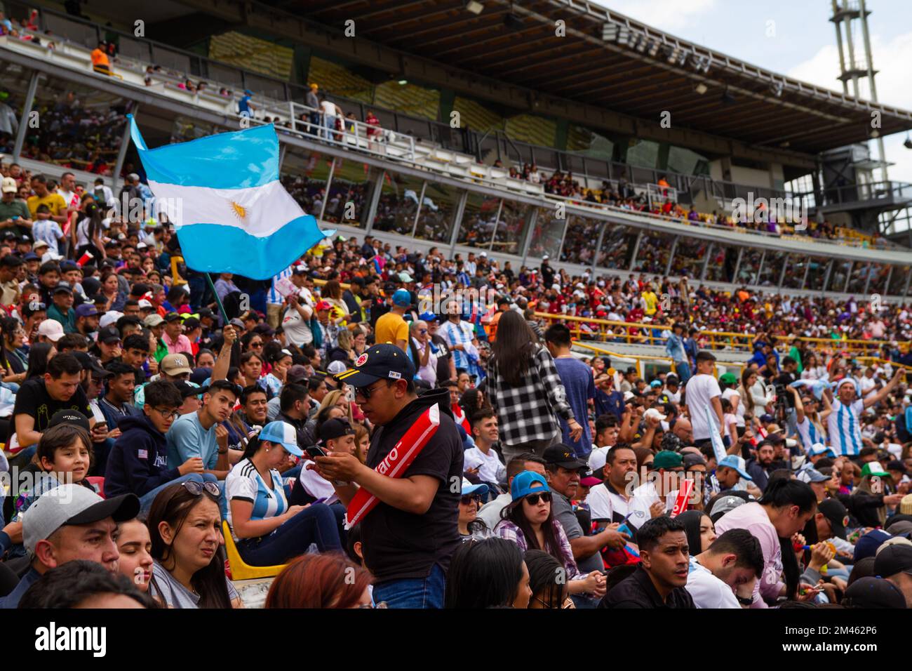 Argentina fans react during the live transmission of the FIFA World Cup