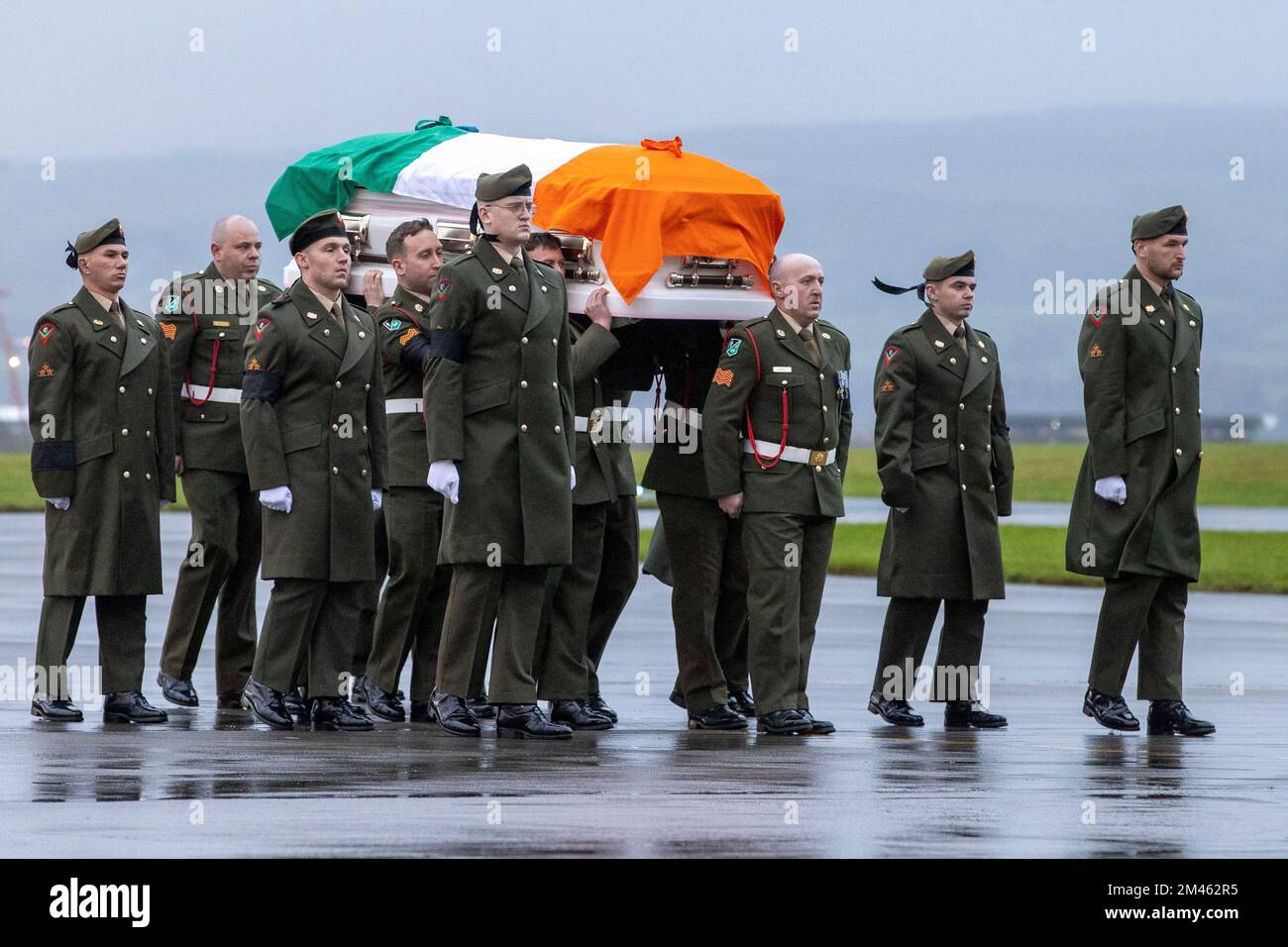 The body of of Irish UN peacekeeping soldier Sean Rooney arriving at