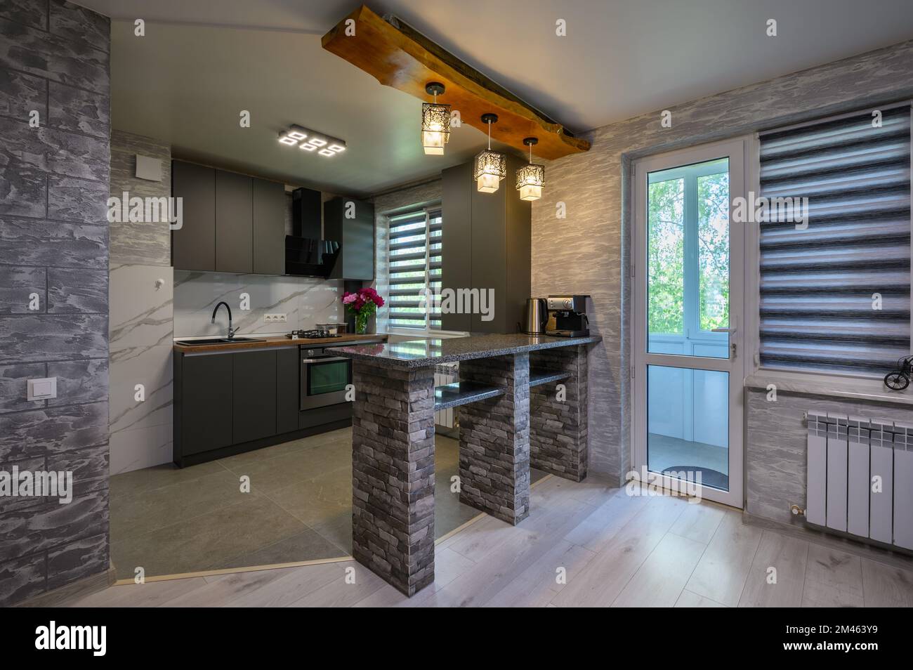 Interior of modern trendy grey kitchen Stock Photo - Alamy