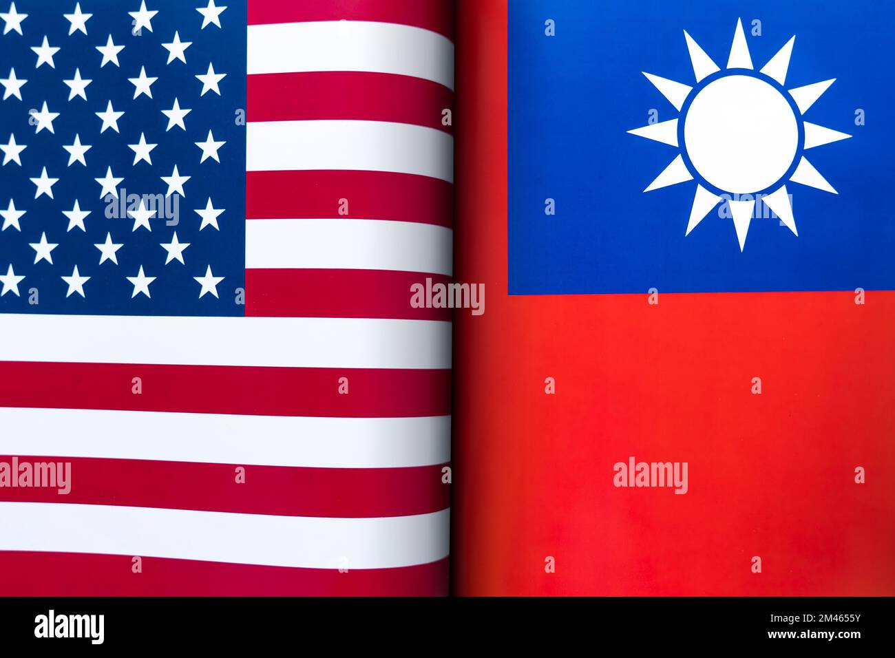 Background of the flags of the taiwan republic of china and USA. The concept of interaction or counteraction between the two countries. International Stock Photo