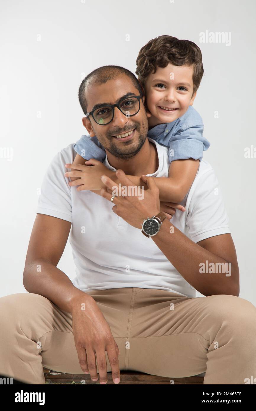 Portrait of father and son. Stock Photo