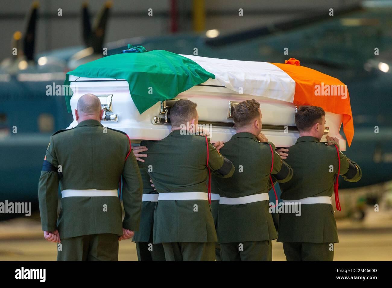 The body of Irish UN peacekeeping soldier Sean Rooney arriving at