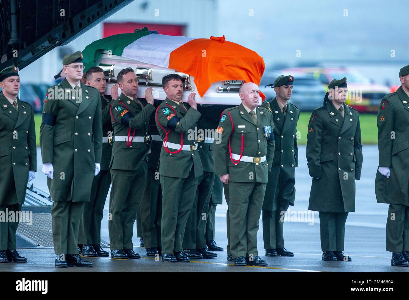 The body of Irish UN peacekeeping soldier Sean Rooney arriving at