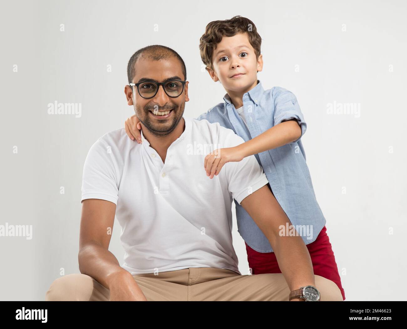 Portrait of father and son. Stock Photo