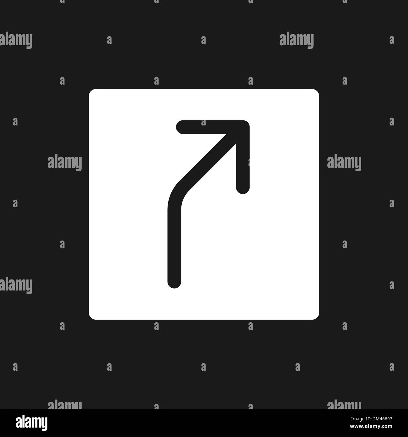 Road curves to right arrow dark mode glyph ui icon Stock Vector Image ...