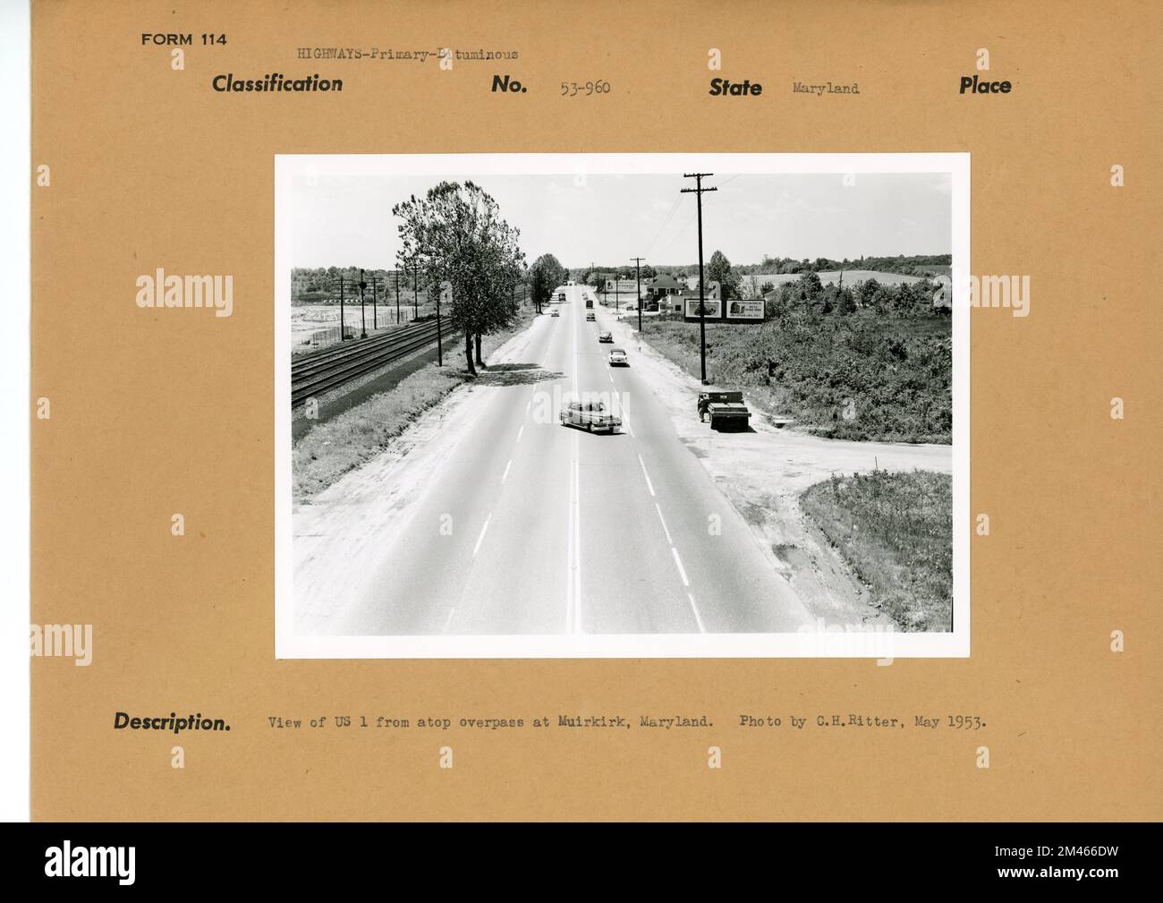 View of U.S. Route 1 from atop overpass at Muirkirk, Maryland. Original
