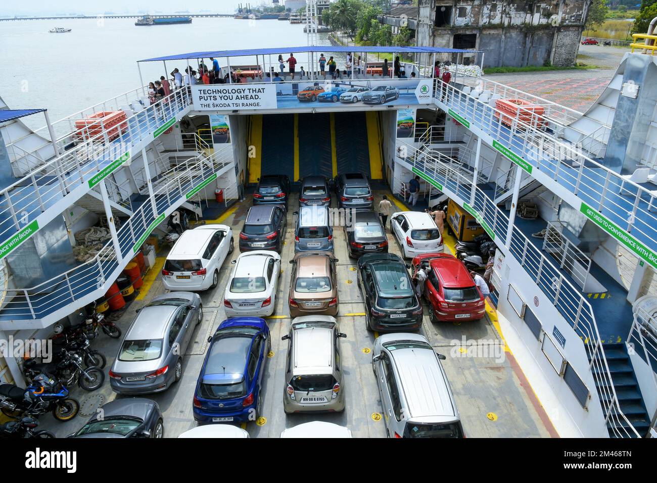 RORO car ferry service from Ferry Wharf, Bhaucha Dhakka, Mazgaon to Mandwa, Alibaug, Bombay, Mumbai, Maharashtra, India Stock Photo