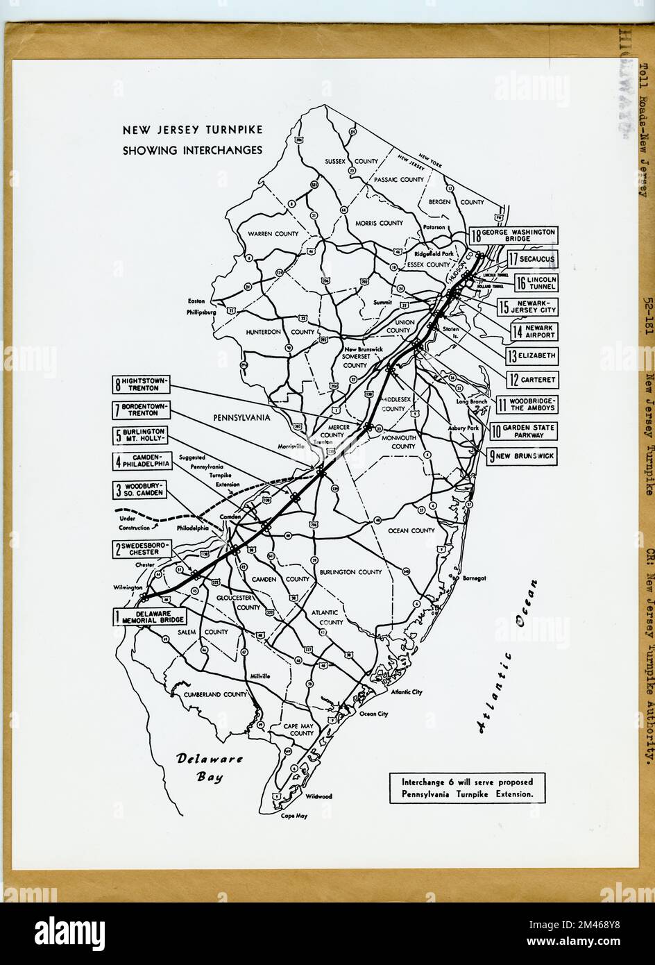 New Jersey Turnpike Map of Interchanges. Original caption: New Jersey 