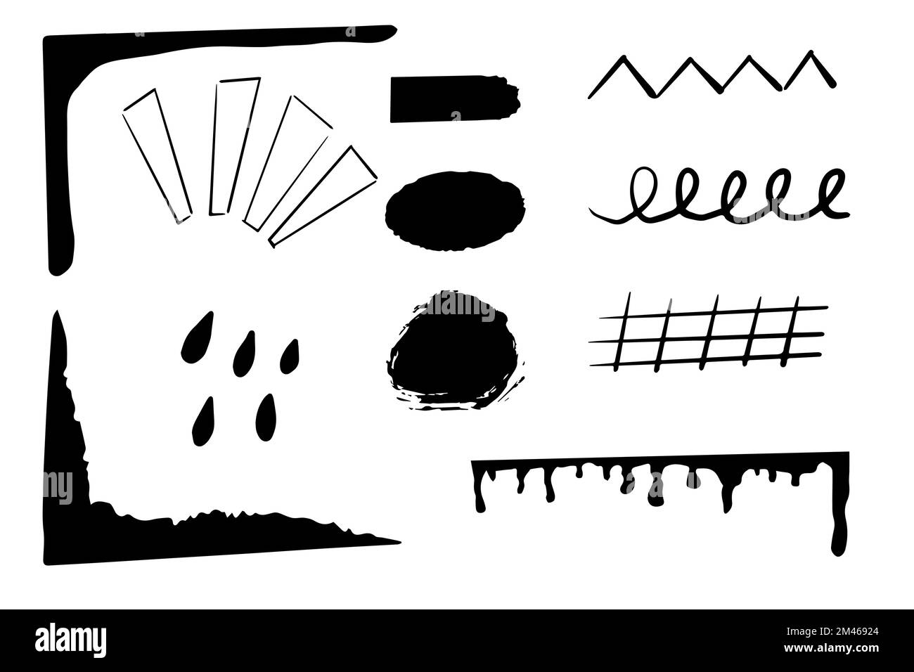 Set doodle ink, brush design elements, decorations abstract free hand