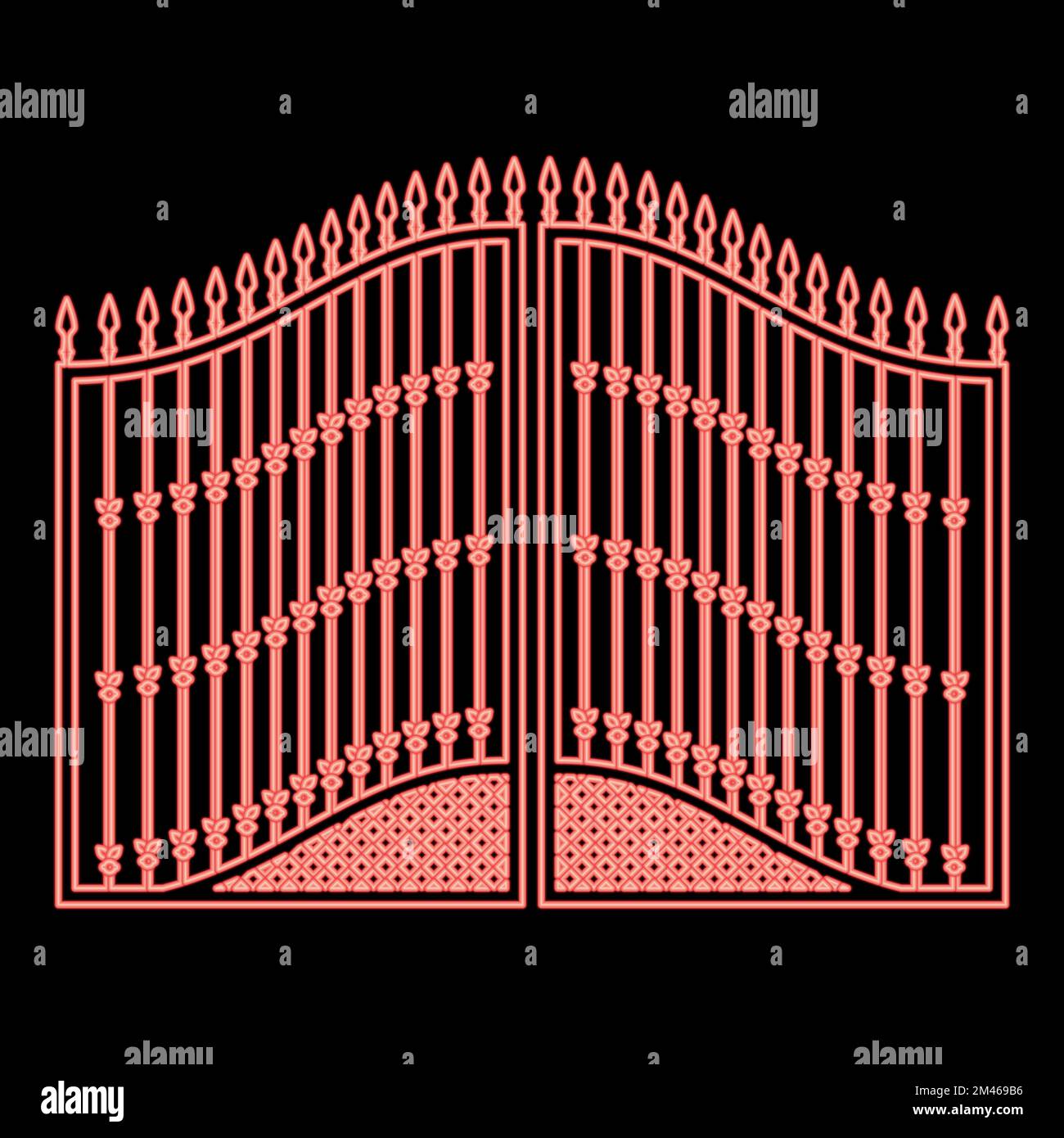 Neon forged gates red color vector illustration image flat style light Stock Vector