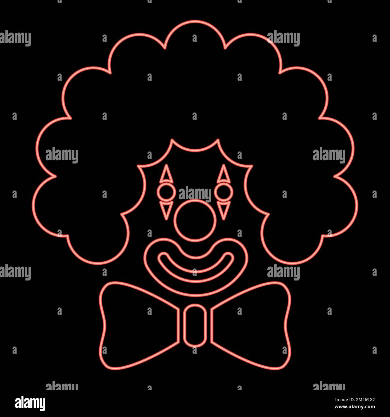 Neon clown face head with big bow and curly hair Circus carnival funny