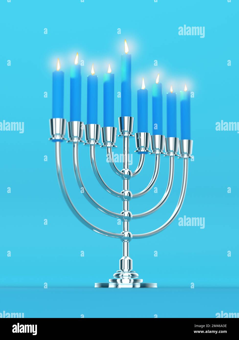 Happy Hanukkah Silver Realistic Menorah, Candle Stand Candelabrum