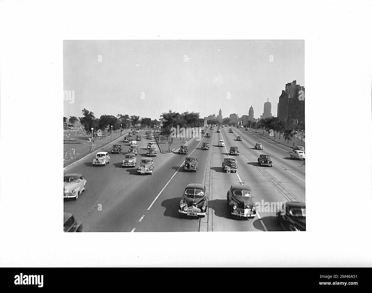 Heavy traffic, North Avenue & Outer Drive looking south. Original caption: Heavy traffic, North Ave. & Outer Drive looking south. Photo by T. W. Kines. July 27, 1948. State: Illinois. Place: Chicago. Stock Photo