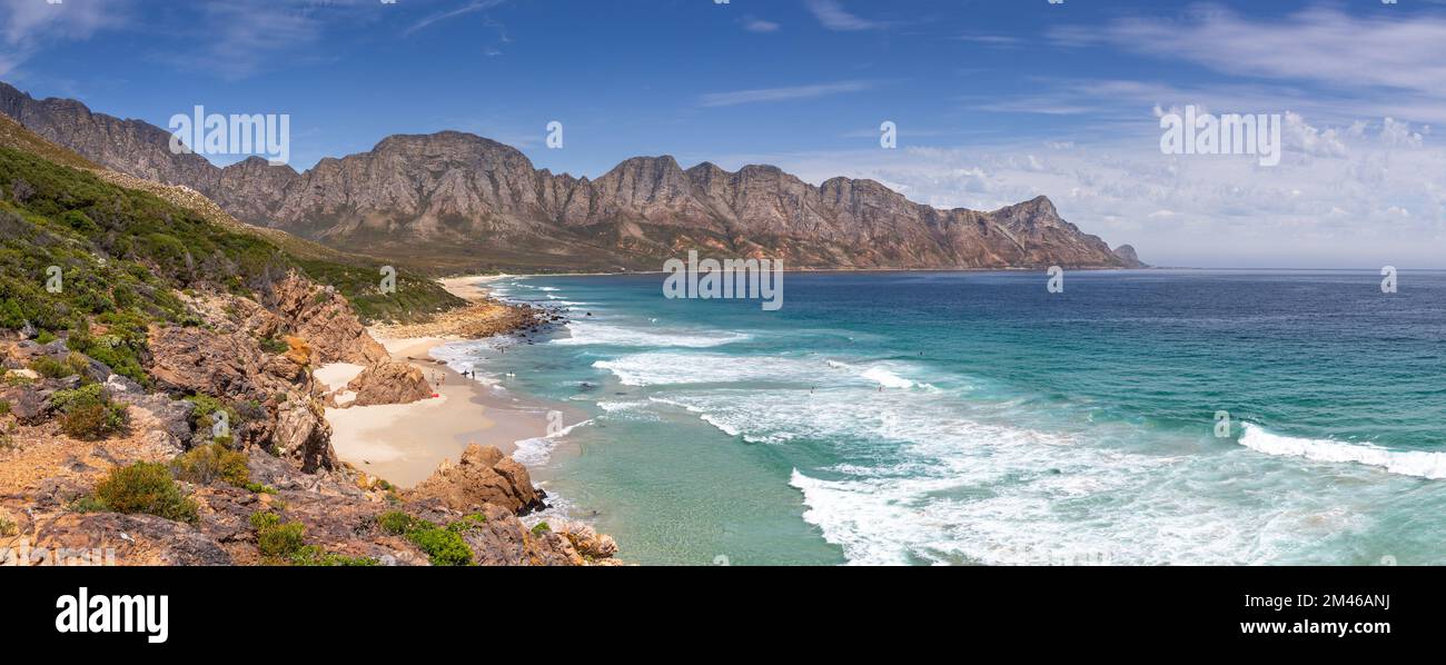View of Kogelberg mountain ranges vver Kogel Bay Beach near Cape Town in South Africa. Stock Photo