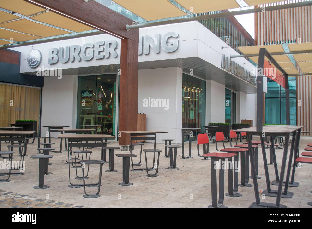 Exterior of BurgerKing on the quayside of the port of Cartagena in Murcia, Spain Stock Photo
