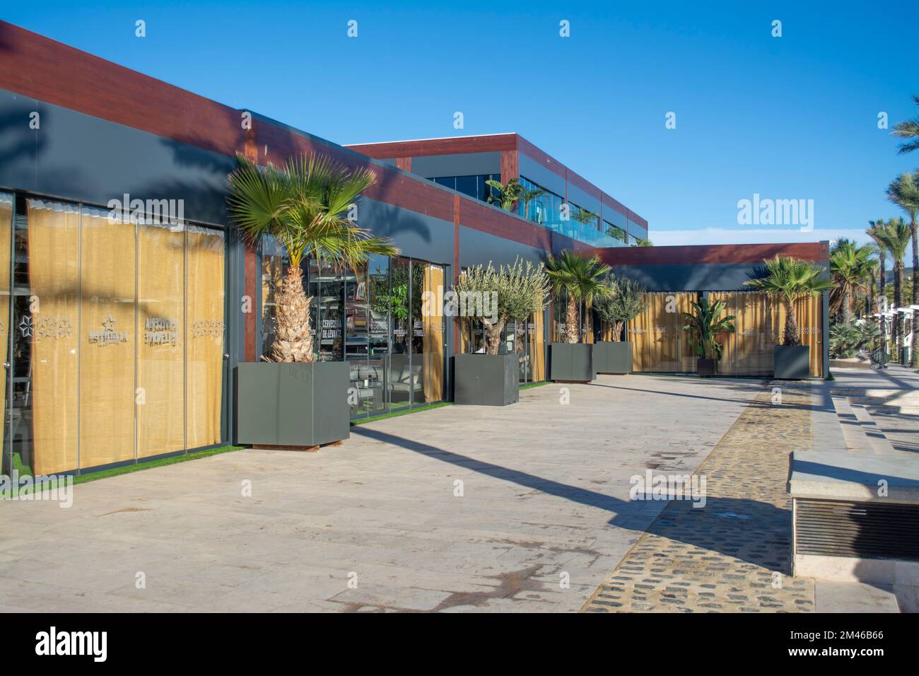 Exterior of the new Alviento bar restaurant on the quayside of the port of Cartagena in Murcia, Spain Stock Photo