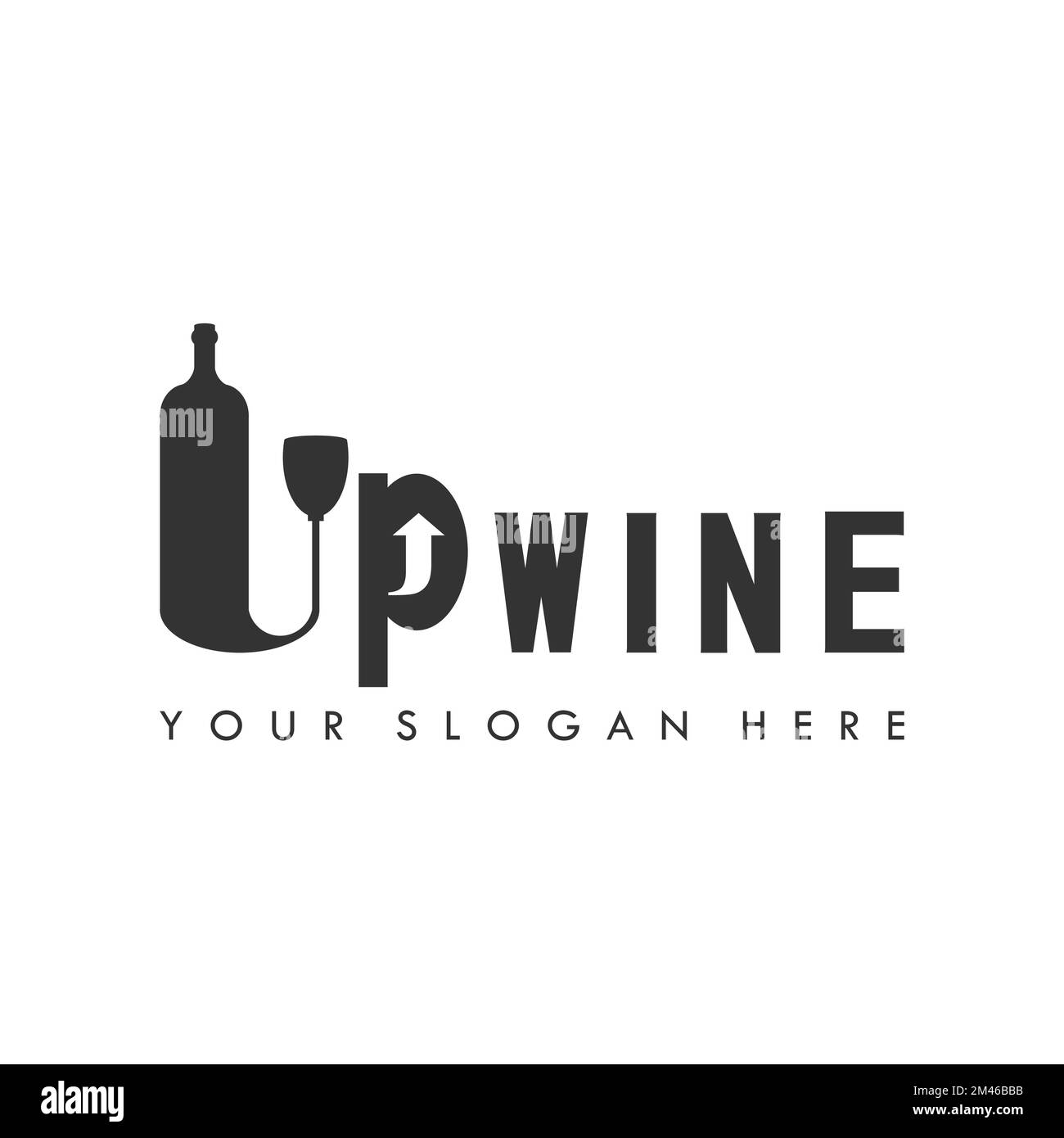 glass and bottle in letter UP Wine writing font image graphic icon logo design abstract concept vector stock. Can be used as a symbol related to drink Stock Vector