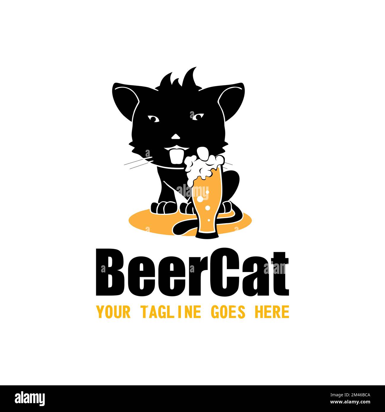 beer glass and black cat drunk image graphic icon logo design abstract concept vector stock. Can be used as symbols related to animal or drink. Stock Vector