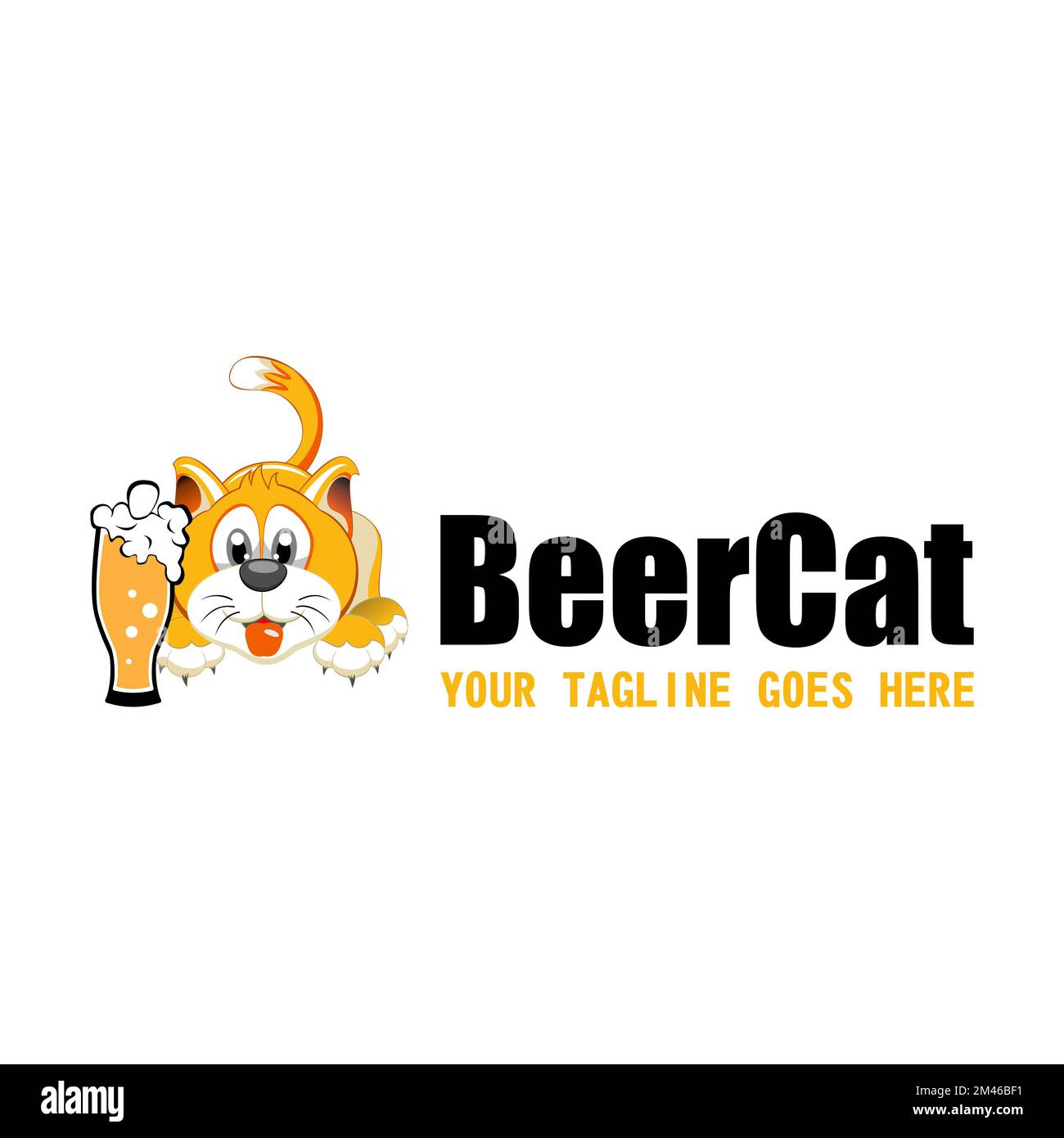 beer glass and yellow cat drunk image graphic icon logo design abstract concept vector stock. Can be used as symbols related to animal or drink. Stock Vector