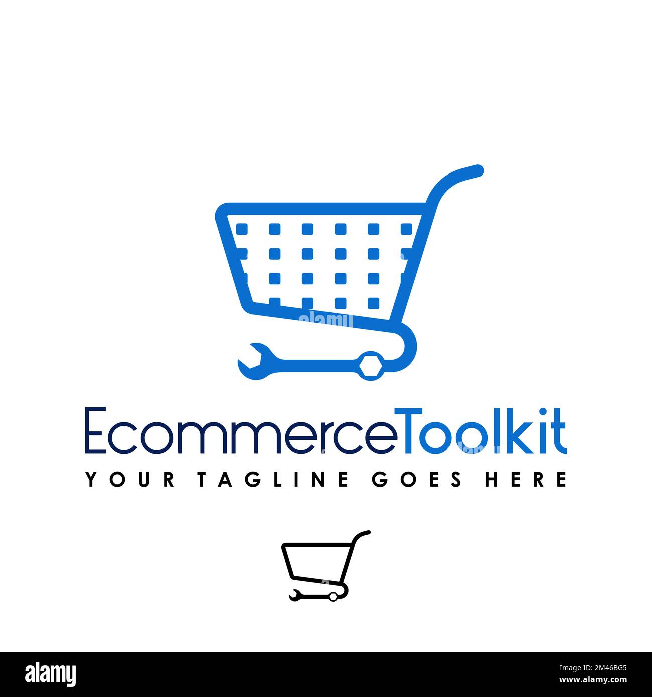 shopping basket or trolly with Wrench Key Mechanic on wheel graphic icon logo design abstract concept vector stock. associated with shop or machine Stock Vector