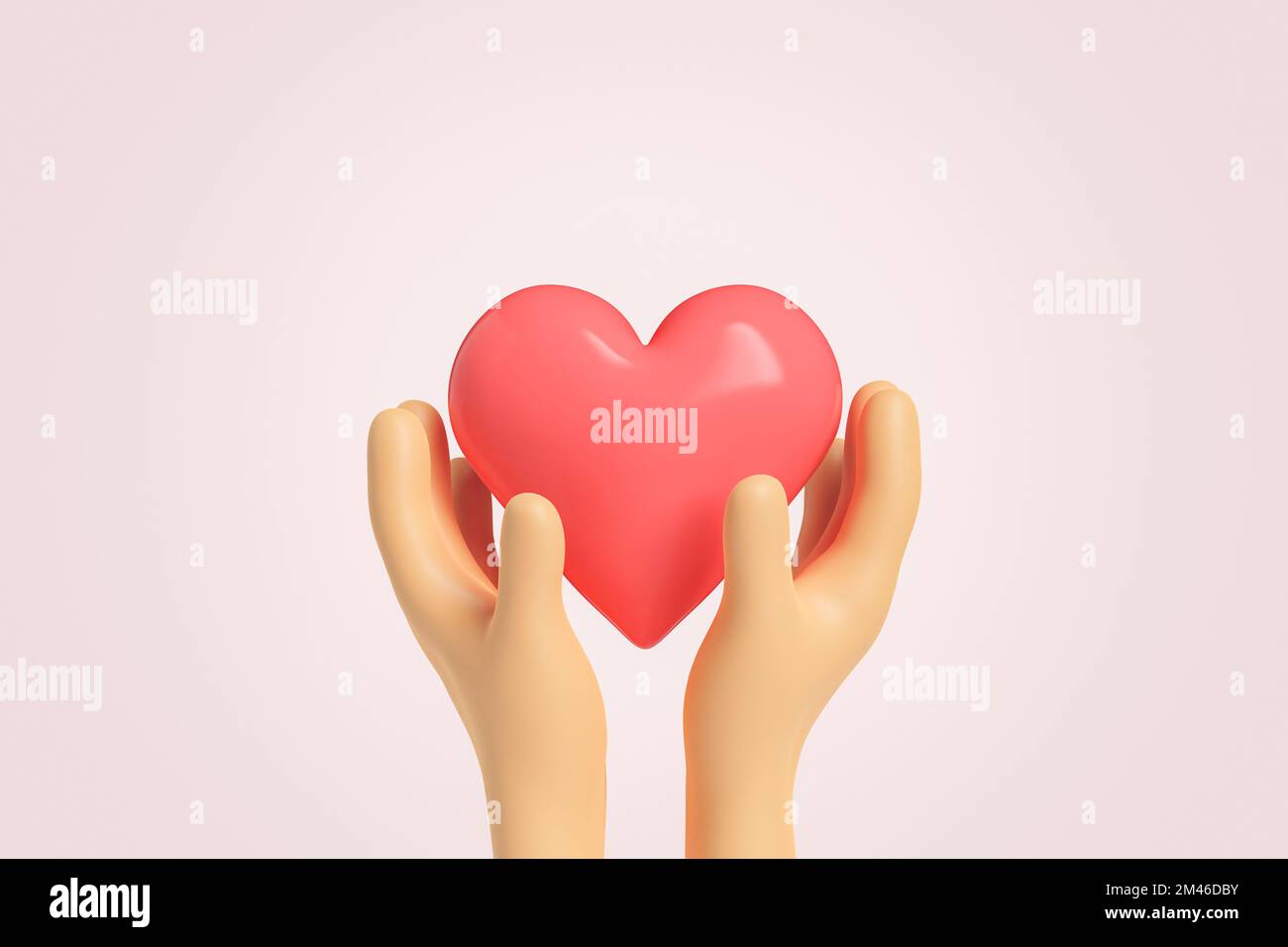 cartoon hands holding a big red heart on light background. concept of ...