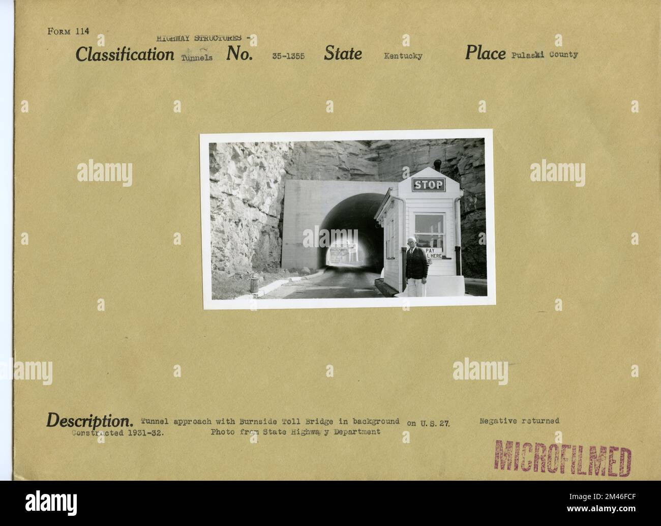Tunnel on U.S. 27 with Burnside Toll Bridge. Original caption Tunnel