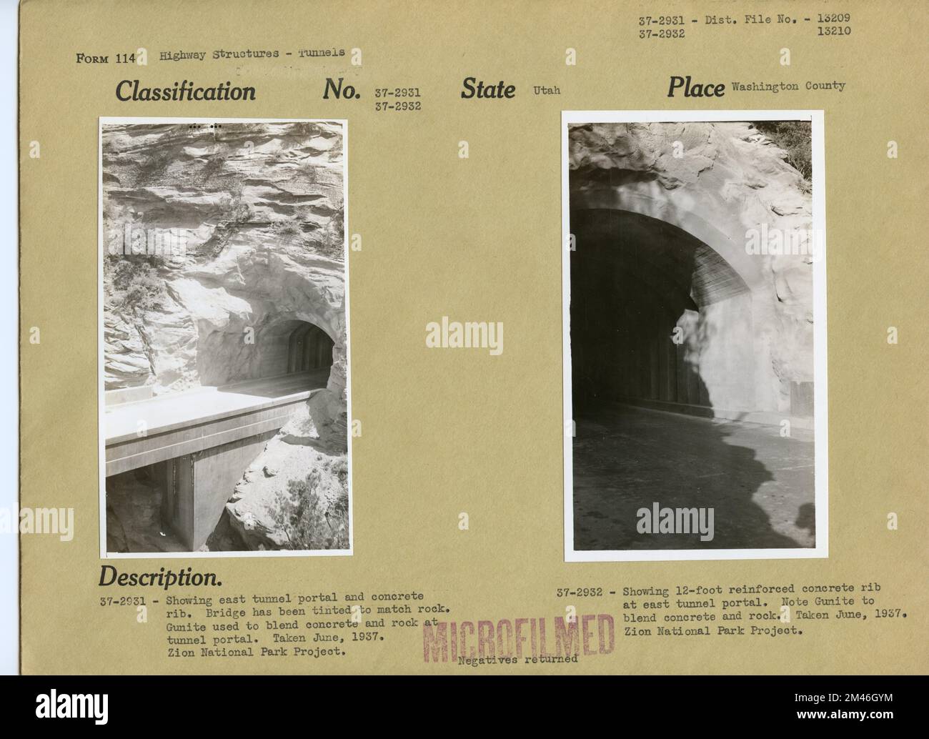 Zion National Park tunnels. Original caption: 37-2931: Showing east ...