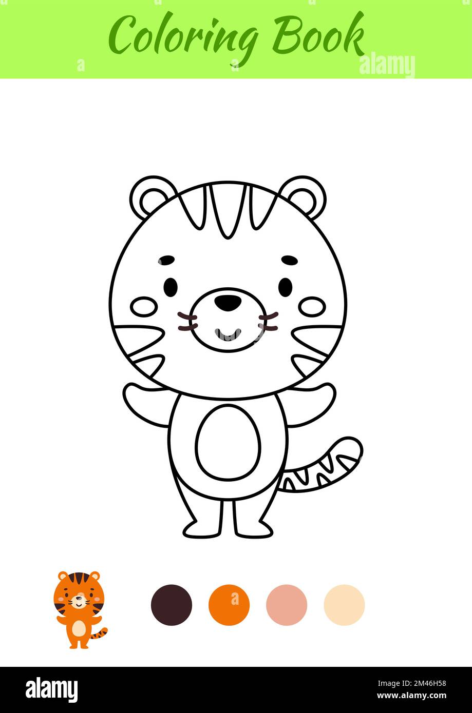 Coloring page happy tiger. Coloring book for kids. Educational activity ...