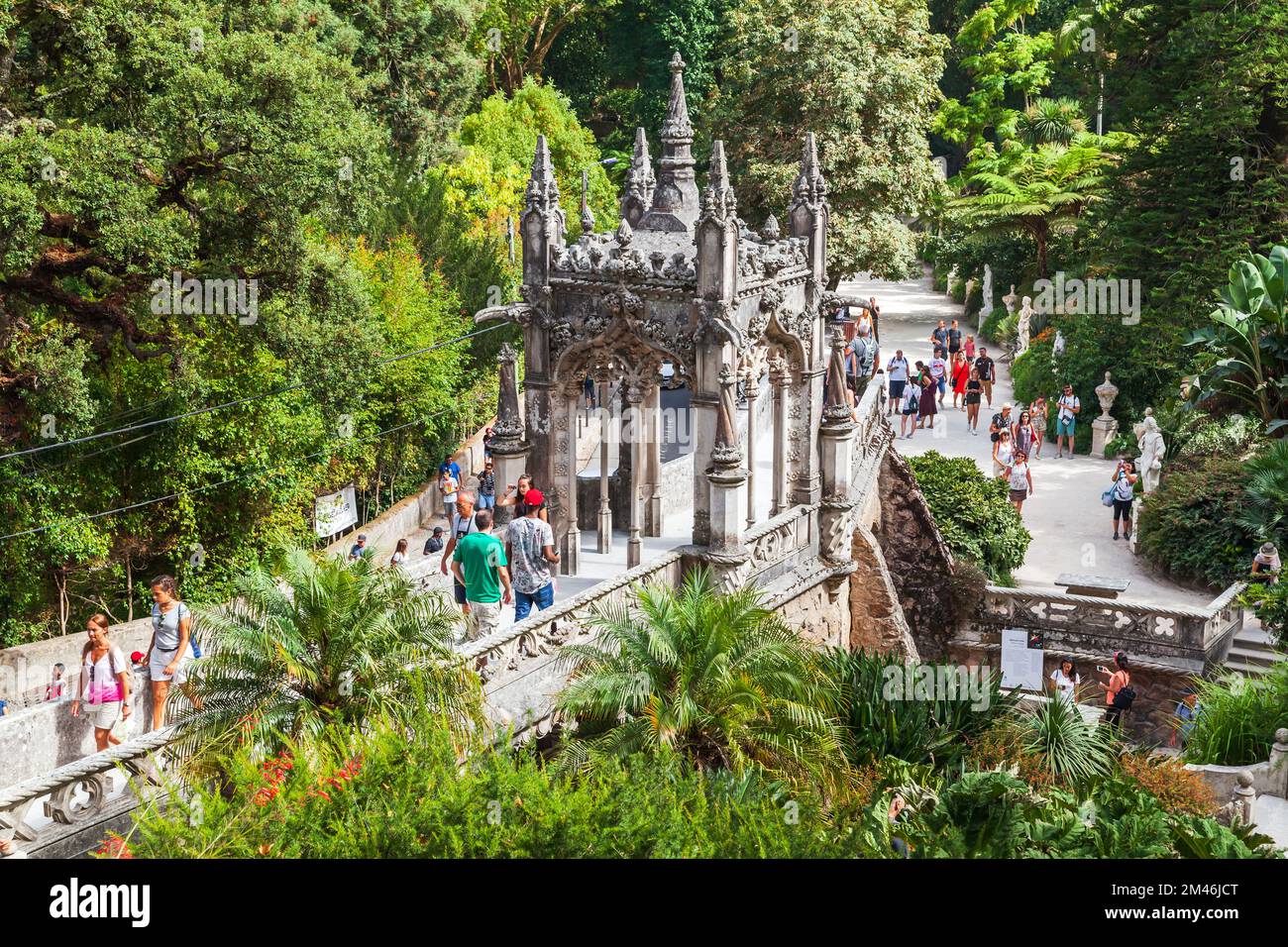 Sintra, Portugal August 14, 2017 Tourists walk the Bridge of Quinta