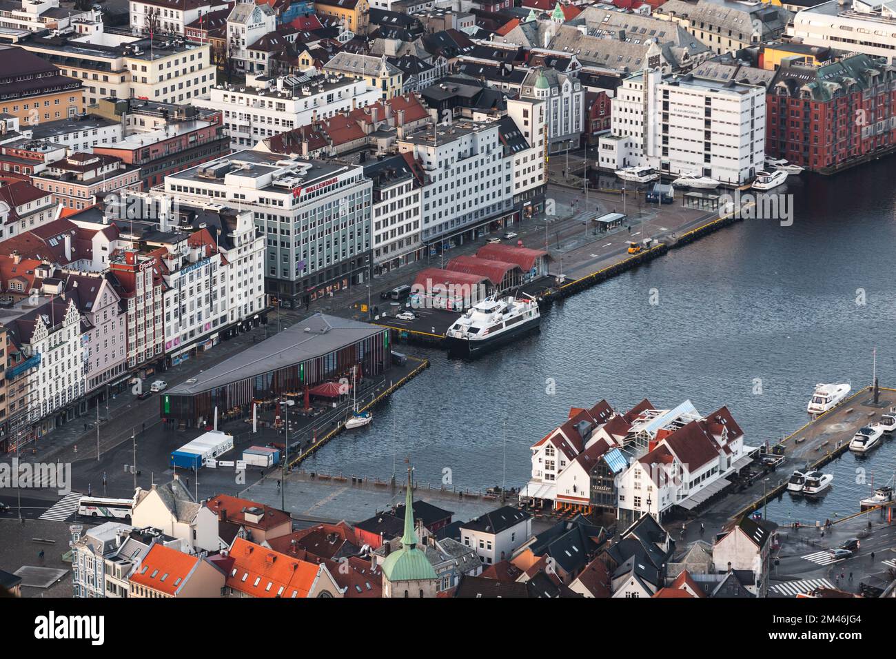 Bergen, Norway - November 19, 2017: Bergen Havn on a daytime, bird eye view cityscape photo Stock Photo