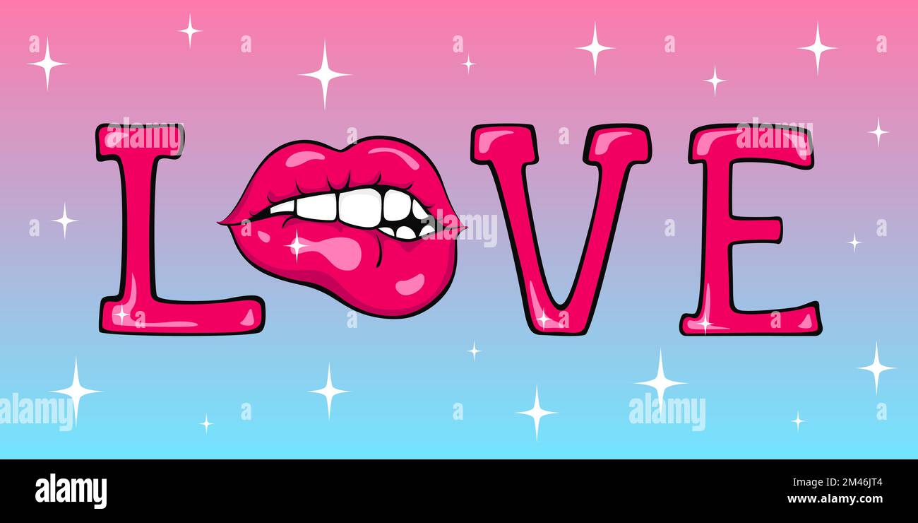 LOVE inscription. Glamor lips. Vector illustration. Stock Vector