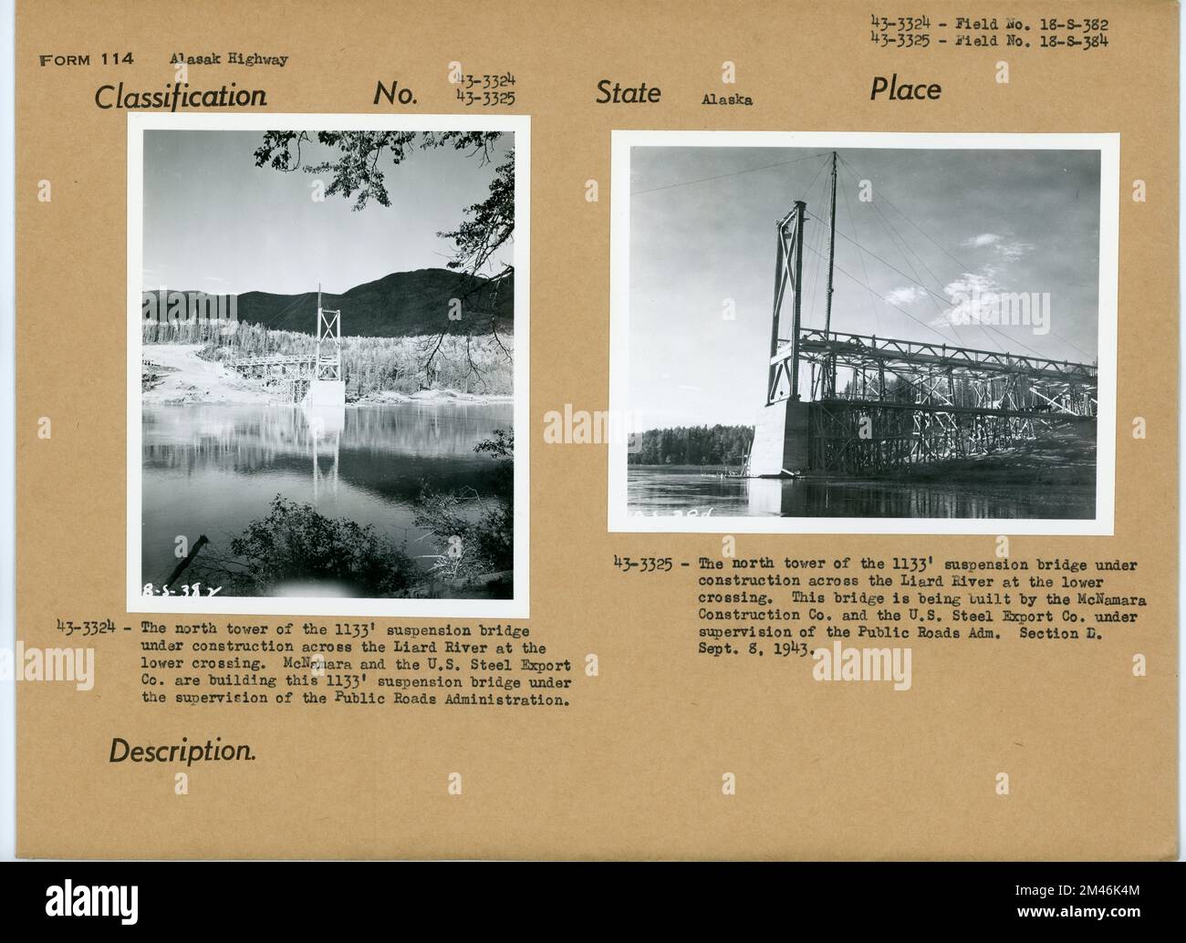 The north tower of the 1133' suspension bridge under construction