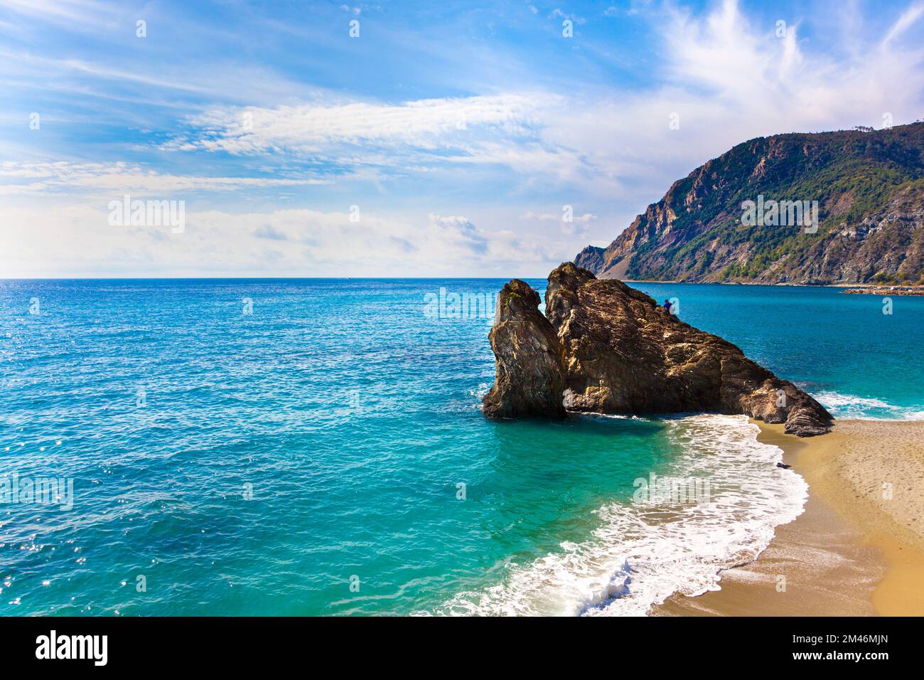 View of the beach in Monterosso Al Mare, Cinque Terre, La Spezia, Italy Stock Photo