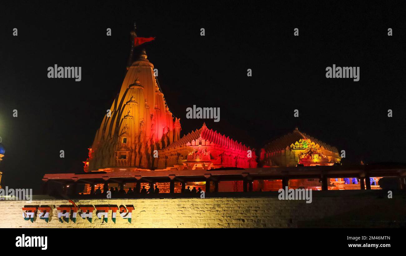 Night View of Shri Somnath Temple, built by Chalukya King Mularaja, 9th ...